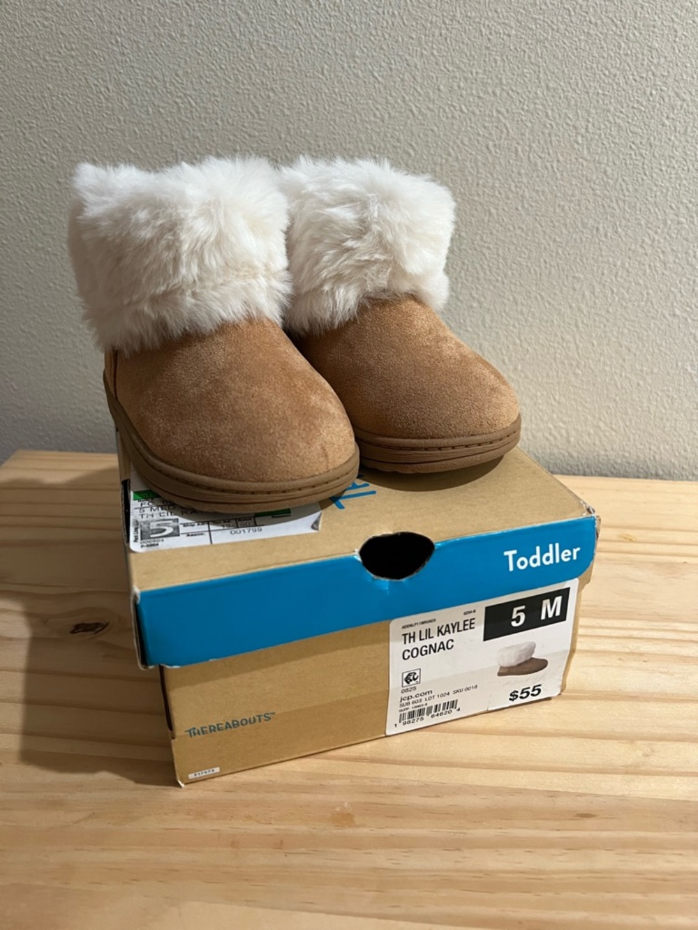 NWT Toddler Size 5 Faux-Fur Cuff Suede Boots - Cognac Brown